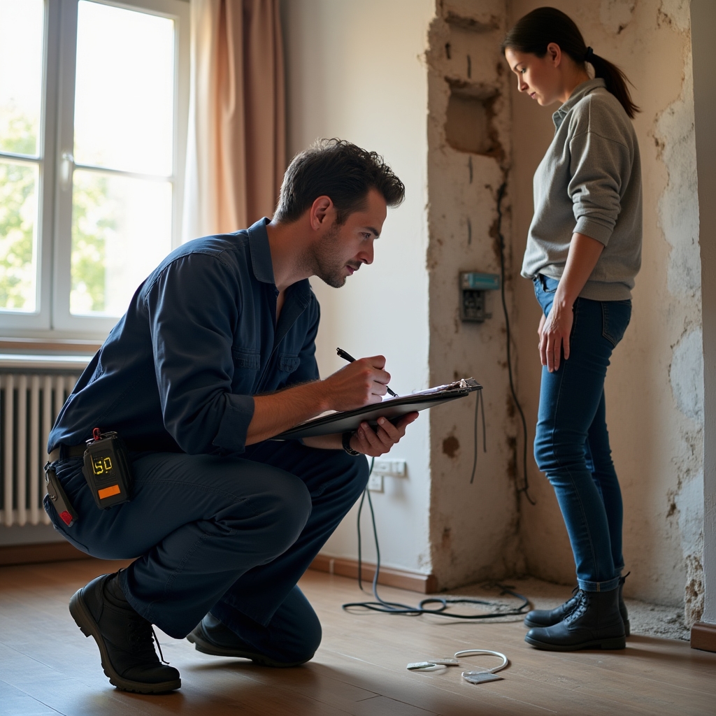 Tecnico che effettua un sopralluogo in un appartamento residenziale